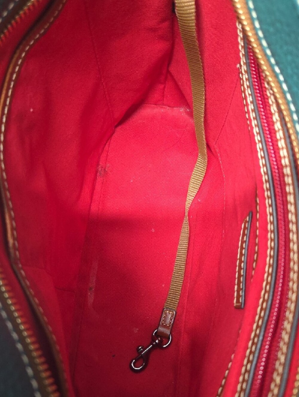 Dooney & Bourke Green Pebble Leather Tote with Brown Straps - Picture 10 of 12